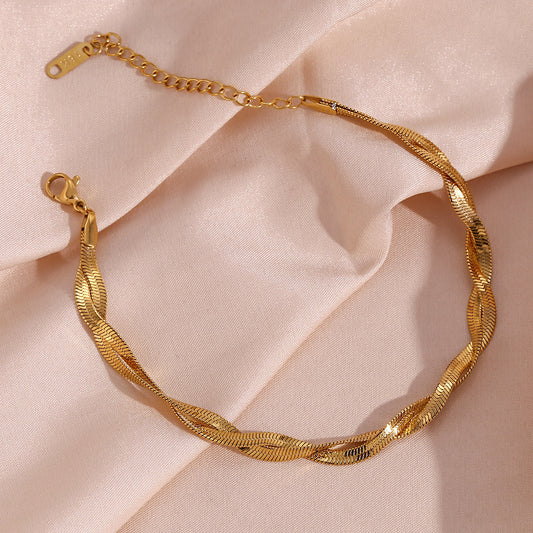 18K gold plated twisted snake chain bracelet – waterproof, anti-tarnish, and minimalist by STUD
