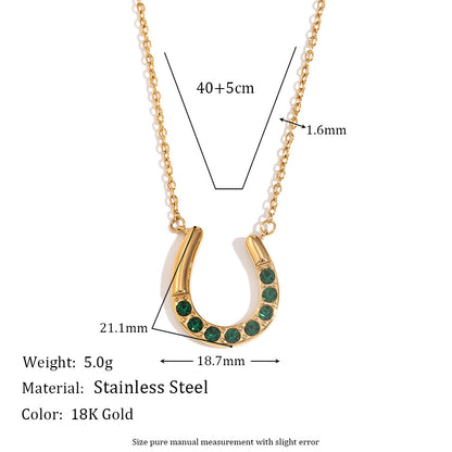 Size Details of Green horseshoe pendant necklace with zircon crystals – 18K gold plated by STUD-Shop Till You Drop