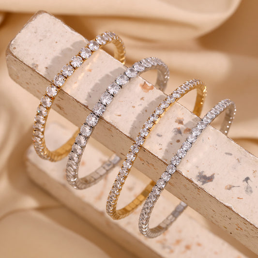 18K gold plated stretch bracelet with round-cut zircon stones – STUD