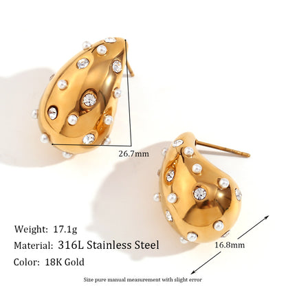 Size Details of Gold hollow teardrop earrings with pearls – 18K gold-plated, waterproof, hypoallergenic by STUD (Shop Till You Drop)