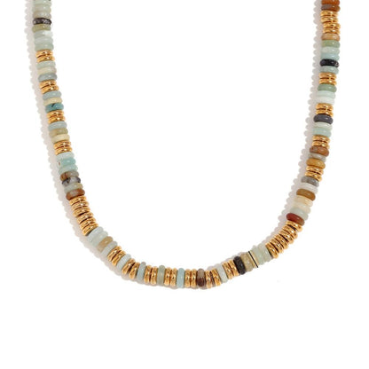 Close View of Geometric blue stone necklace with turquoise & agate – 18K gold plated, waterproof design by STUD-Shop Till You Drop