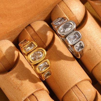 Zircon stacking Gold and Silver ring – 18K gold-plated stainless steel with geometric sparkle design – minimalist daily wear jewelry by STUD (Shop Till You Drop)