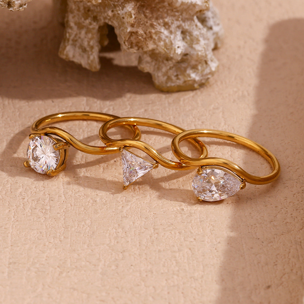 18K Gold-Plated Round Wavy Zircon Ring