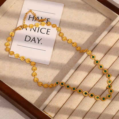 18K gold plated coin choker necklace with emerald green zircon stones – STUD