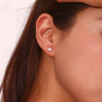 Model Wearing Gold paperclip link earrings with zircon accents – 18K gold-plated, waterproof by STUD (Shop Till You Drop)