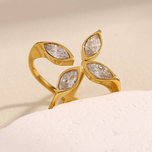 18K gold plated serpent crossover ring with marquise-cut zircon stones – STUD