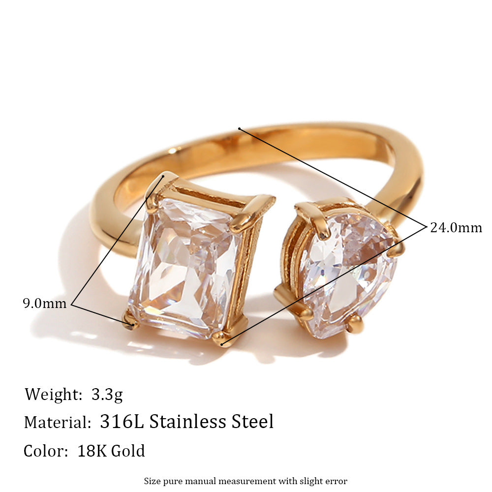 18K Gold Plated Geometric Zircon Open Ring