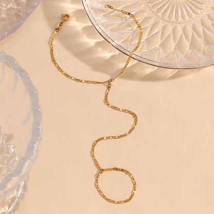 18K gold hand chain bracelet with ring combo – summer fashion jewelry – STUD