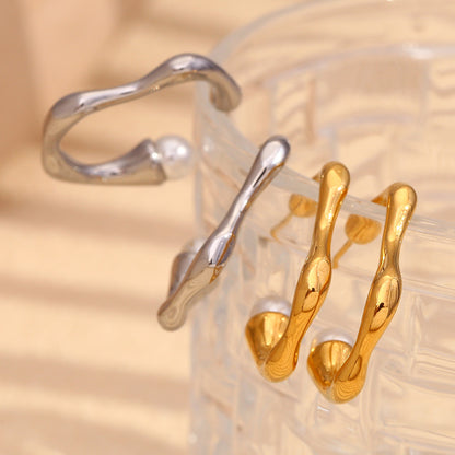 Pearl Line C Hoop Earrings