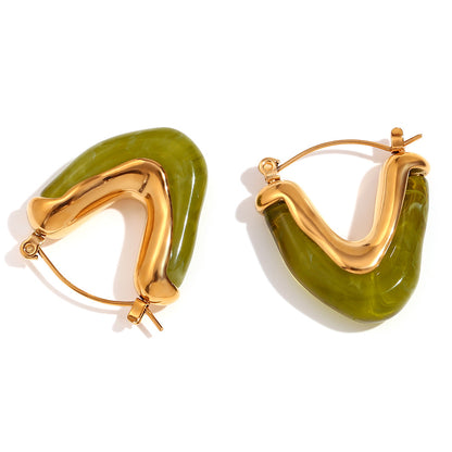 Geometric triangle earrings with acrylic accent – 18K gold-plated, waterproof and hypoallergenic by STUD (Shop Till You Drop)