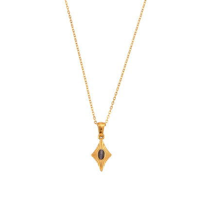 Yellow cat eye-style stone pendant necklace