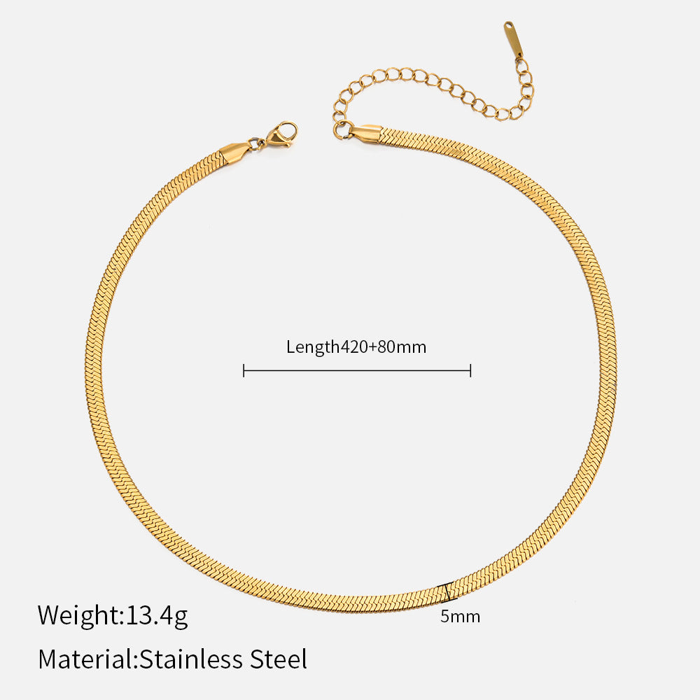 18K Gold-Plated Stainless Steel Flat Snake Chain Necklace