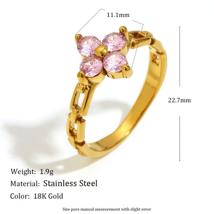 Detail view of Pink Floral Chain Ring