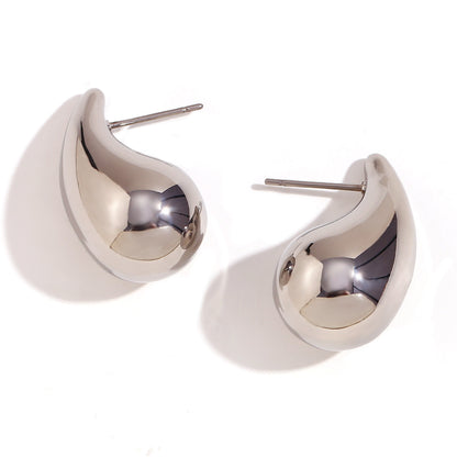 Close View of Silver minimalist teardrop earrings – French geometric hollow design, waterproof by STUD (Shop Till You Drop)