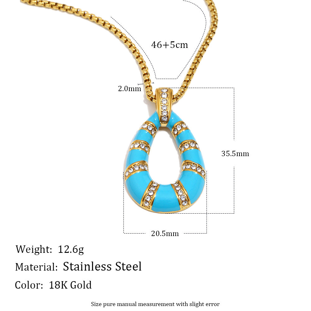 18K gold-plated stainless steel red enamel teardrop pendant necklace for women