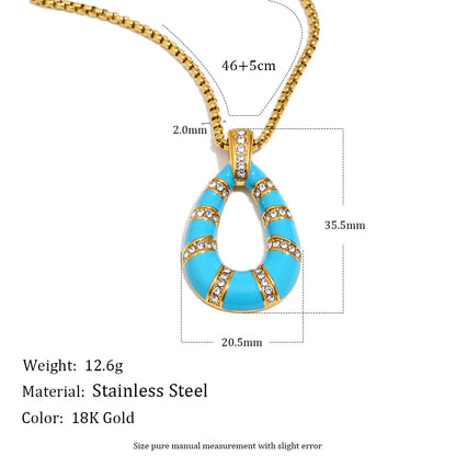 18K gold-plated stainless steel red enamel teardrop pendant necklace for women