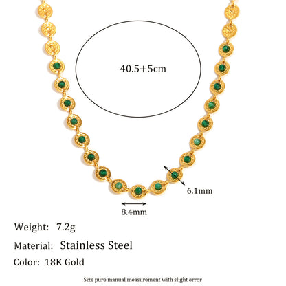 18K gold plated coin choker necklace with emerald green zircon stones – STUD