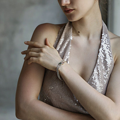 18K gold plated tennis bracelet with zircon and gemstone centerpiece – STUD