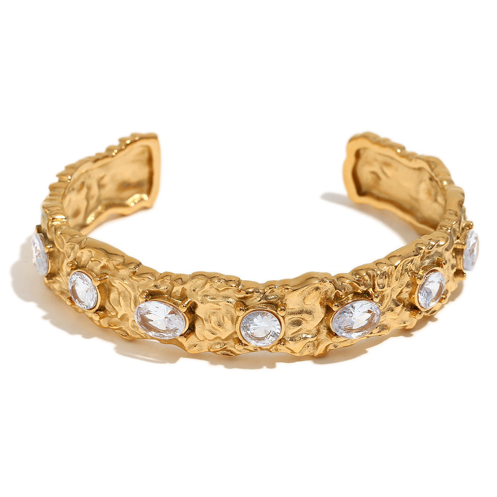 STUD 18K gold-plated sculpted cuff bracelet with clear zircon stones