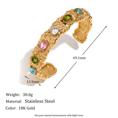 STUD 18K gold-plated sculpted bracelet with multicolor zircon stones
