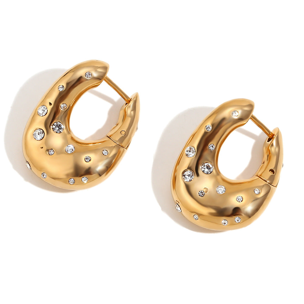 Fashionable 18K Gold-Plated Twisted Starry Sky Hoop Earrings