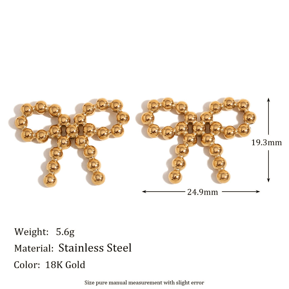 Chic 18K Gold-Plated Round Bead Bow Knot Earrings for Women