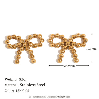 Size Details of Gold bow knot earrings with round bead – 18K gold-plated, waterproof, hypoallergenic by STUD (Shop Till You Drop)