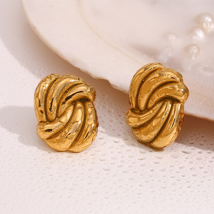 Front View of French vintage oval rotating hoop earrings – 18K gold-plated, waterproof, hypoallergenic by STUD (Shop Till You Drop)