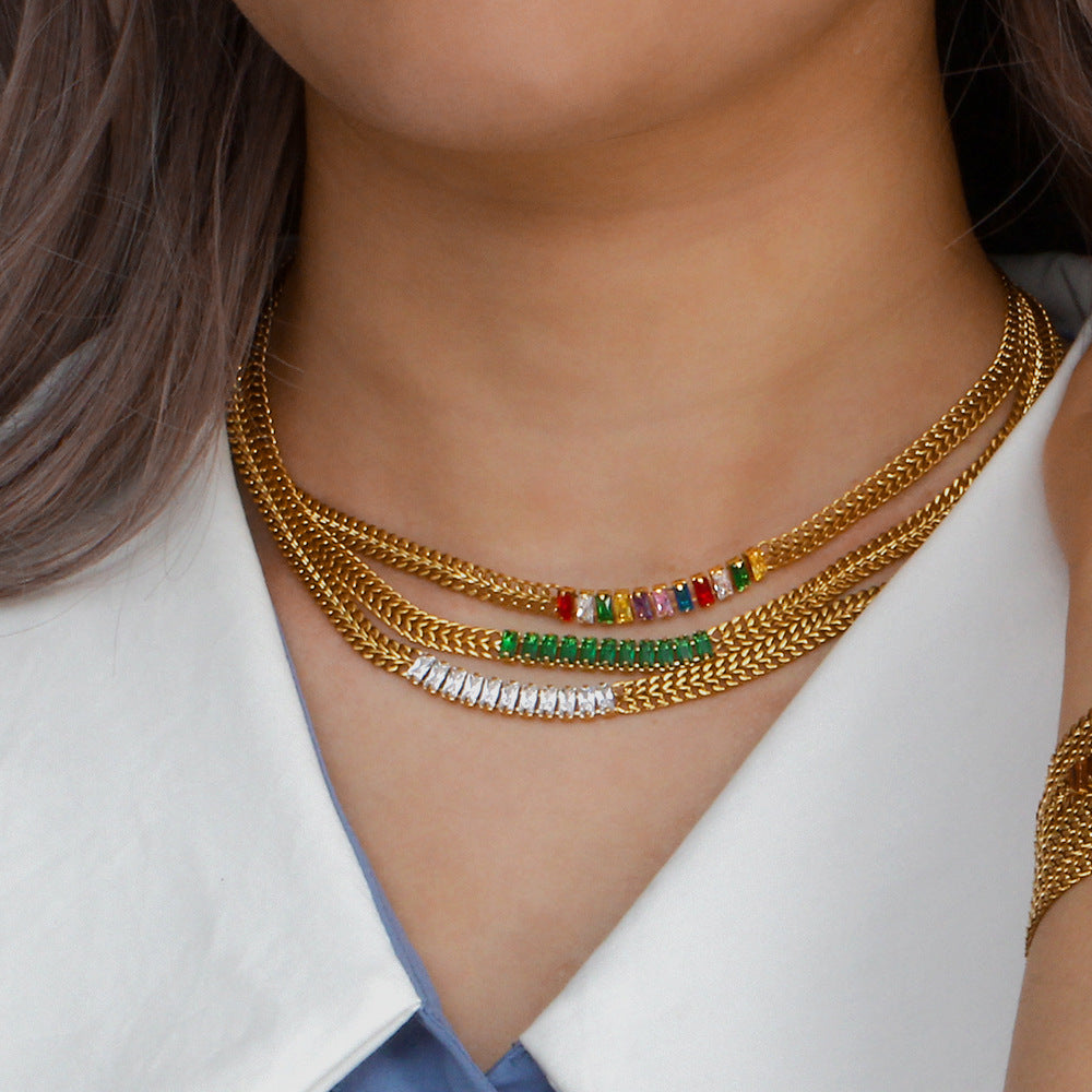 Vintage Cuban Chain with Multicolor Zircon Necklace