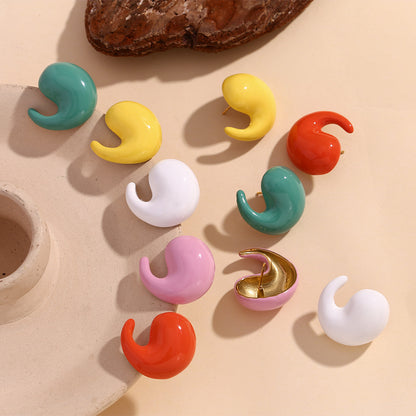 Candy-colored comma enamel earrings – 18K gold-plated, waterproof, hypoallergenic by STUD (Shop Till You Drop)