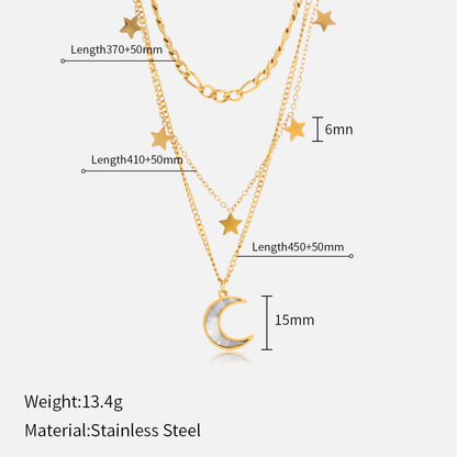 Size Details of Triple layer celestial necklace with moon, star & stone charms – gold plated by STUD-Shop Till You Drop