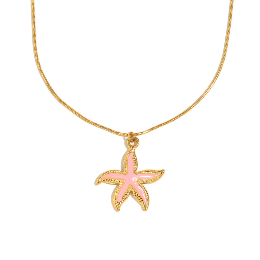 Pink Starfish Pendant Necklace – 18K Gold-Plated Ocean Charm