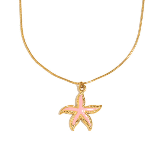 Pink Starfish Pendant Necklace – 18K Gold-Plated Ocean Charm