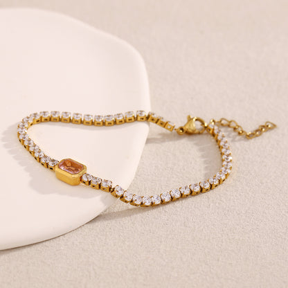 18K gold plated tennis bracelet with zircon and gemstone centerpiece – STUD