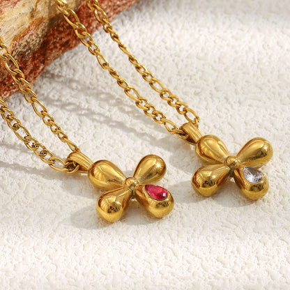 STUD Ruby Bloom Necklace – 18K gold-plated red zircon cross pendant