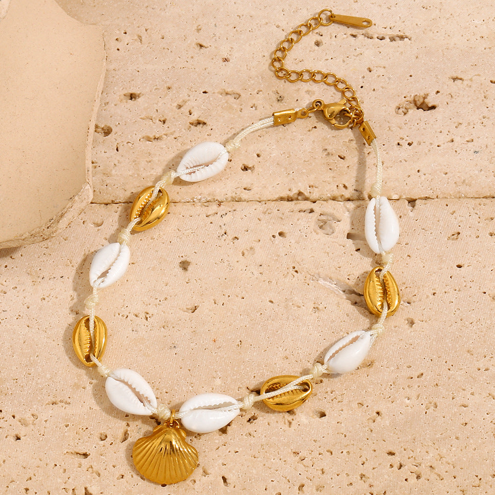 18K Gold Shell Anklet with Cowrie & Scallop Charms | Waterproof Beach Jewelry