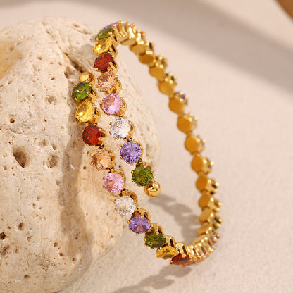 18K gold plated Color Pop bangle with multicolor zircon stones – waterproof & hypoallergenic by STUD