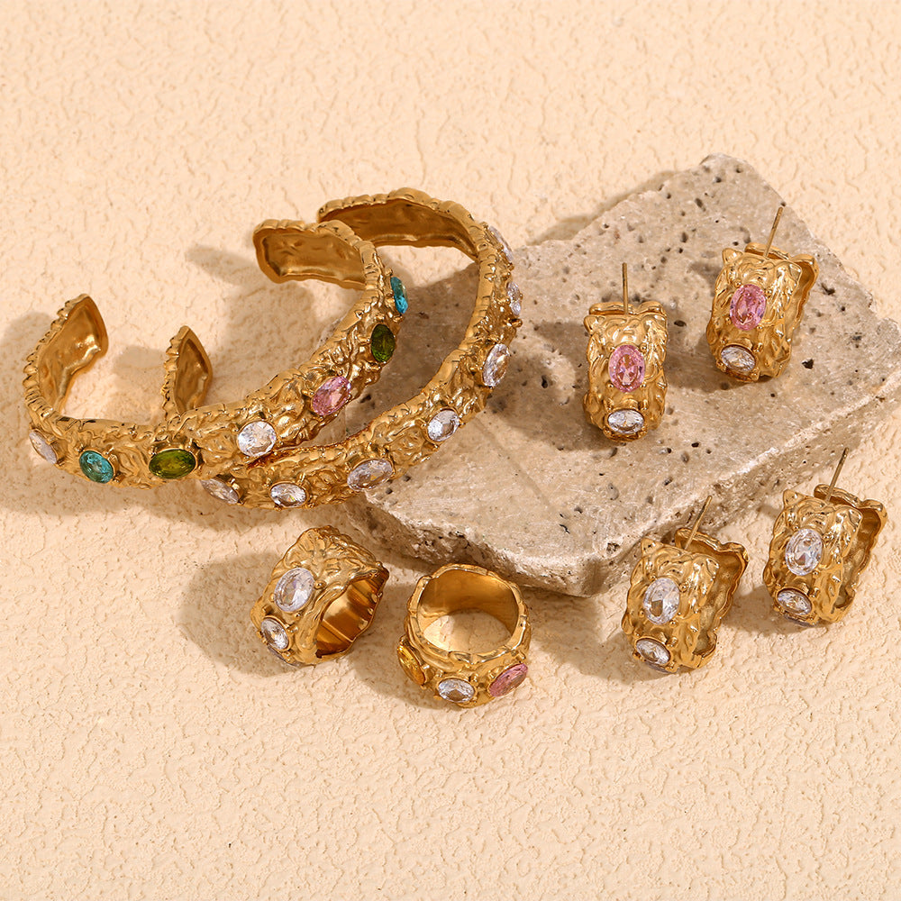 STUD 18K gold-plated sculpted bracelet with multicolor zircon stones