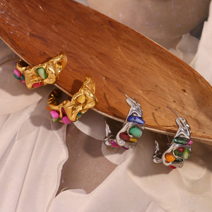 Moonlit Ruffle Stone Gold Earrings