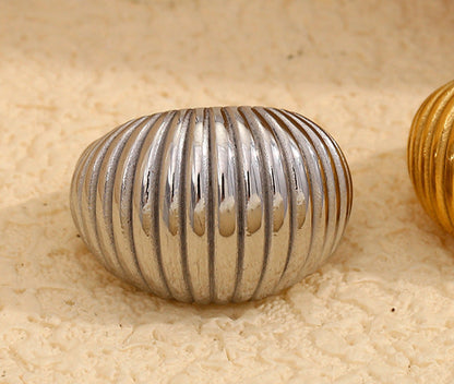 Chunky silver dome ring – 18K gold-plated stainless steel with minimalist bold design – statement jewelry by STUD (Shop Till You Drop)