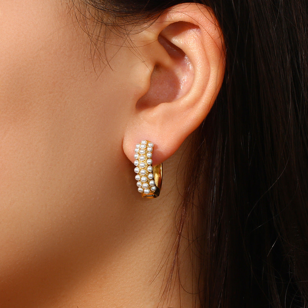 Minimalist Baroque Pearl Hoop Earrings | 18K Gold-Plated Stainless Steel