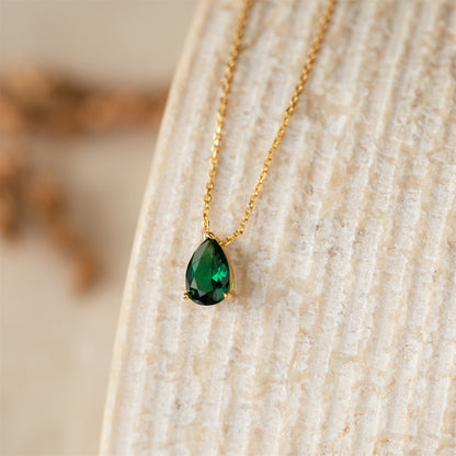 18K gold plated pear-shaped zircon birthstone necklace – elegant clavicle chain by STUD