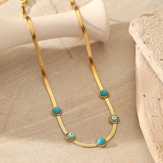 Minimalist Snake Chain Necklace | Evil Eye Turquoise Pendant