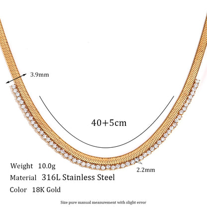 Size Details of Fishbone stitch necklace with zirconia – 18K gold-plated, waterproof, hypoallergenic by STUD (Shop Till You Drop)