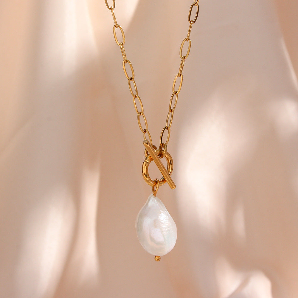 Baroque Freshwater Pearl Paperclip Chain Necklace | 18K Gold-Plated Stainless Steel