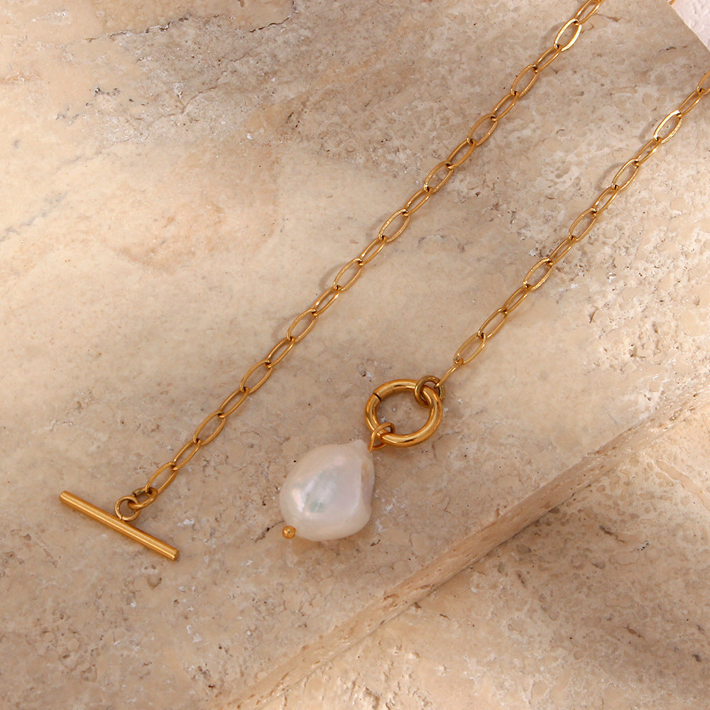 Baroque Freshwater Pearl Paperclip Chain Necklace | 18K Gold-Plated Stainless Steel