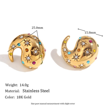 Size Details of Radiant swirl stud earrings with multicolor zirconia – 18K gold-plated, waterproof, hypoallergenic by STUD (Shop Till You Drop)