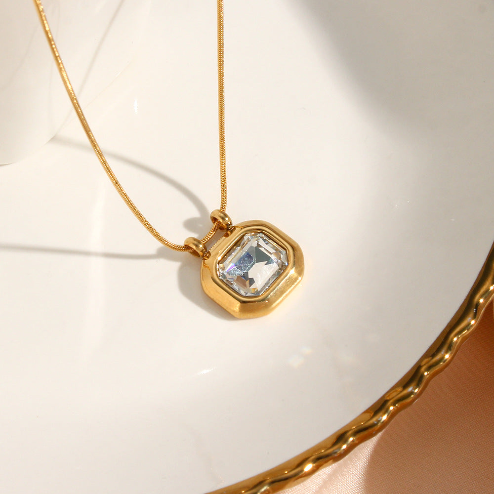 Vintage Clear Zircon Pendant Necklace with 18K Gold Plating