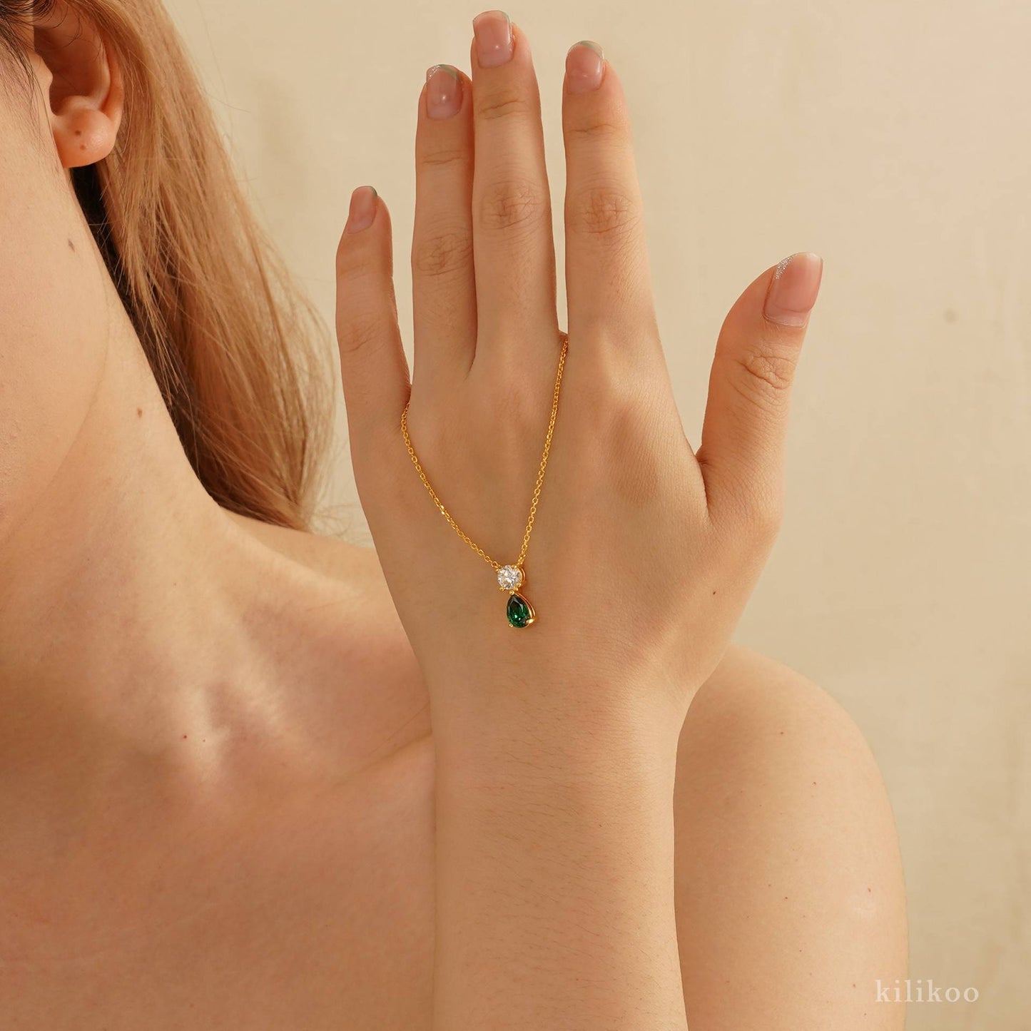 18K gold plated birthstone necklace with vintage zircon pendant – STUD