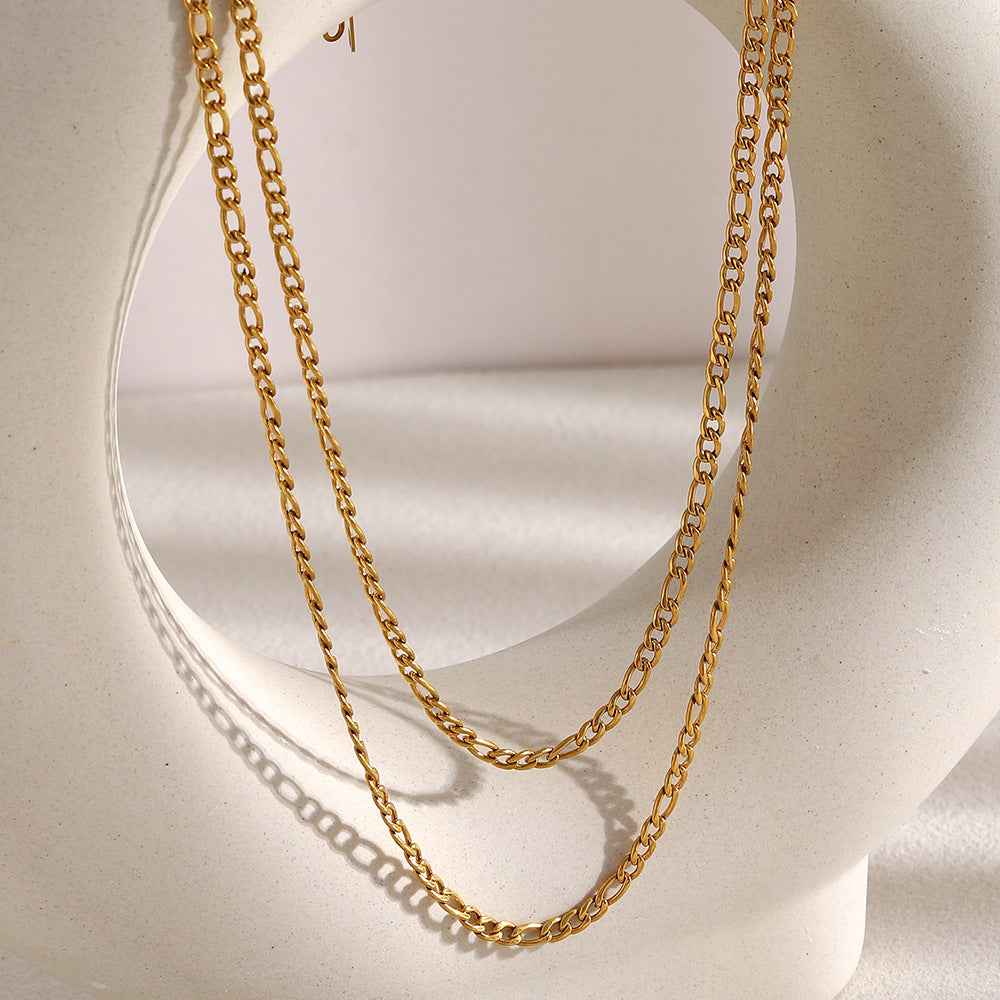 3mm gold Figaro chain necklace with 18K plating in two sizes